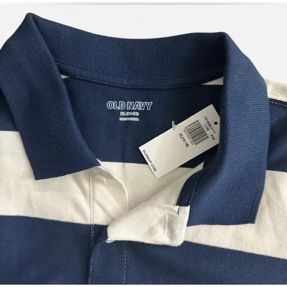 Old Navy Striped Polo Shirt XL (14-16) Blue/White Short Sleeve‎ Collared